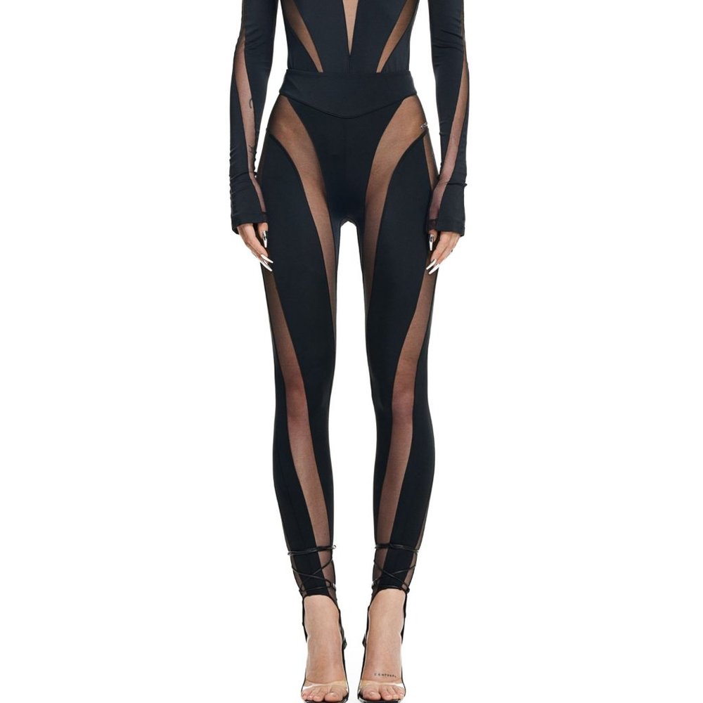 Mugler x H&M Black Mesh-panelled stirrup leggings NWTBLACK